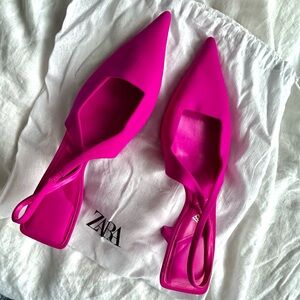 Hot Pink Satin Slingback Pumps